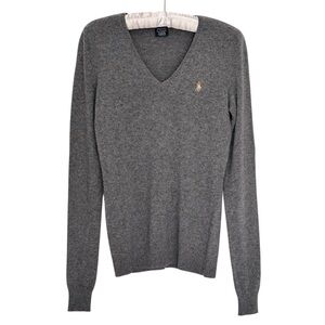 RALPH LAUREN SPORT Gray V Neck Sweater Cashmere & Merino Wool Blend Size Medium